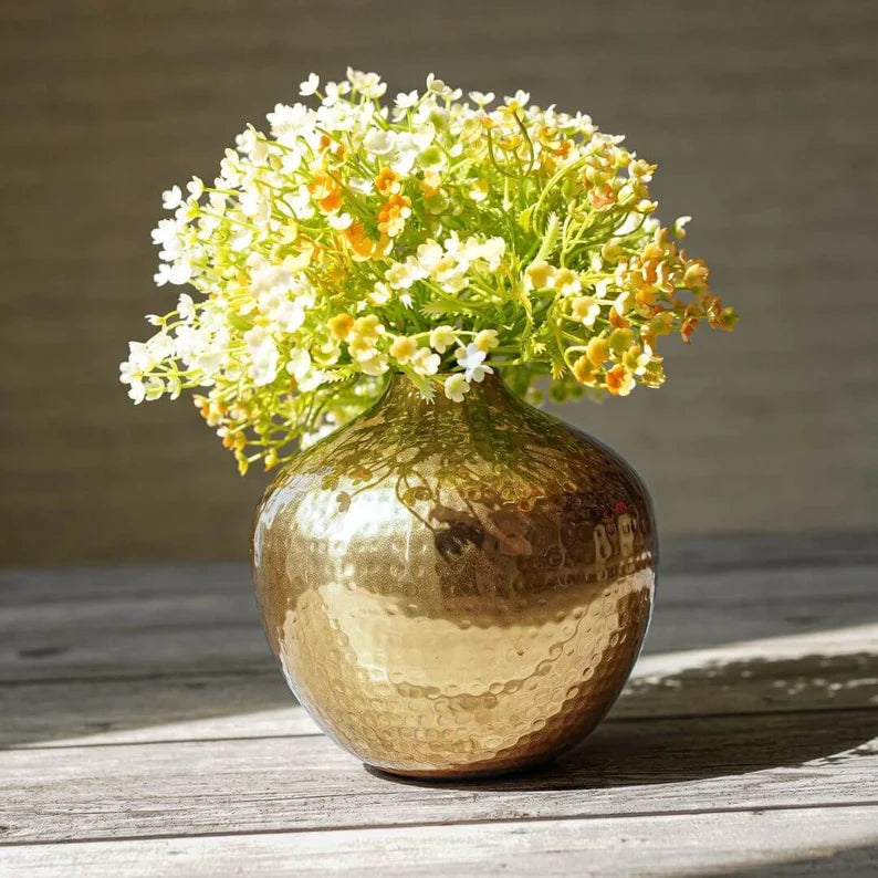 Metal Hammered Gold Flower Vase for Home Decor, Decorative for Indoor Living Room Office Balcony Birthday Gift, Unique Gift for Housewarming