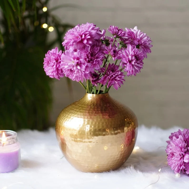 Metal Hammered Gold Flower Vase for Home Decor, Decorative for Indoor Living Room Office Balcony Birthday Gift, Unique Gift for Housewarming