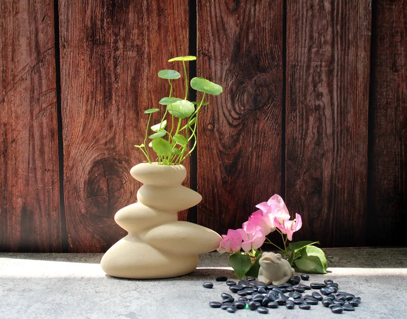 Minimalist Ceramic Vase Matt Finish Stacked Rock Unique Accent Piece