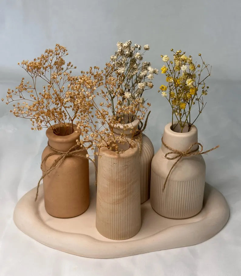 Mini Bud Vases Set of 4, Concrete Small Flower Vase, Wedding Decor, Boho Decor, Minimalist Home Decor, Miniature Vase, Modern Decor Vase