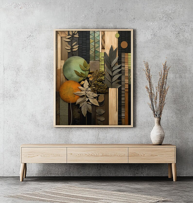 Boho Earthtones Botanical Print, Room Decor, Bedroom Art, Earth Tones Poster, Home Decor, Neutral Shades, Organic Textures, Wood Grain